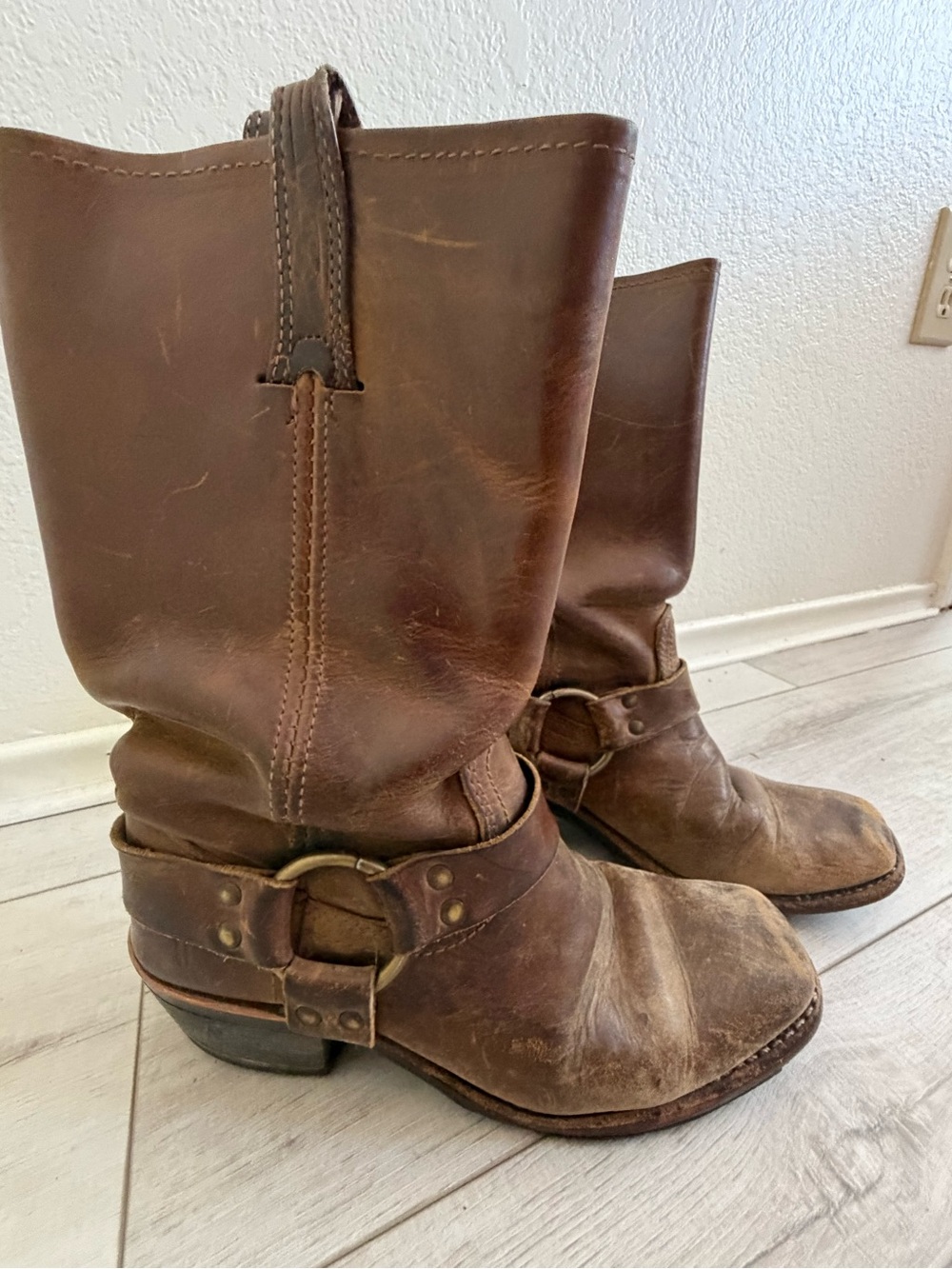 Frye Brown Leather Harness Engineer Boots HARNESS 12R